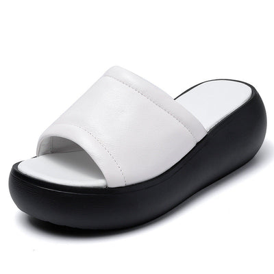 Women Summer Leather Casual Wedge Slippers