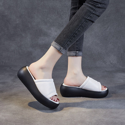 Women Summer Leather Casual Wedge Slippers