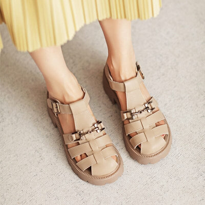 Women Summer Leather Retro Casual Sandals Jul 2023 New Arrival 