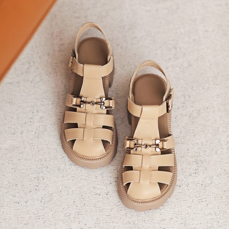 Women Summer Leather Retro Casual Sandals