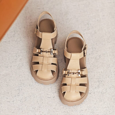 Women Summer Leather Retro Casual Sandals Jul 2023 New Arrival Apricot 35 