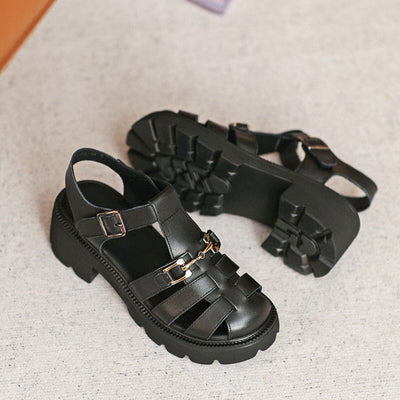 Women Summer Leather Retro Casual Sandals Jul 2023 New Arrival Black 35 