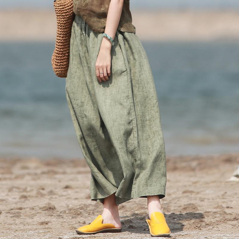 Women Summer Linen Pants Loose May 2020-New Arrival S Army Green 