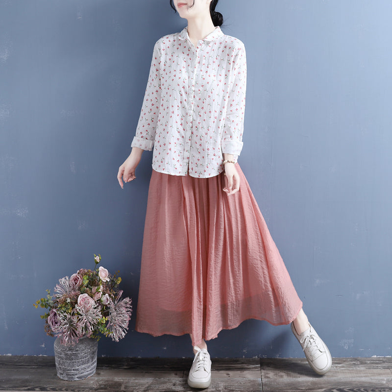 Women Summer Long Sleeve Floral Thin Cotton Blouse