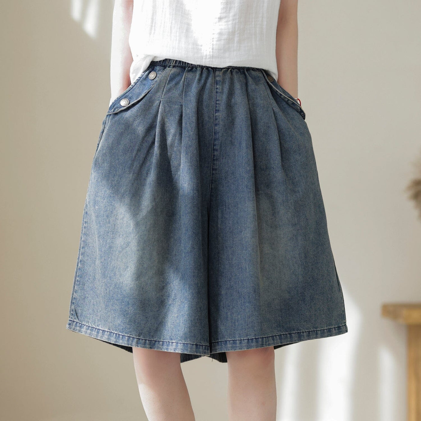 Women Summer Loose Casual Cotton Denim Shorts
