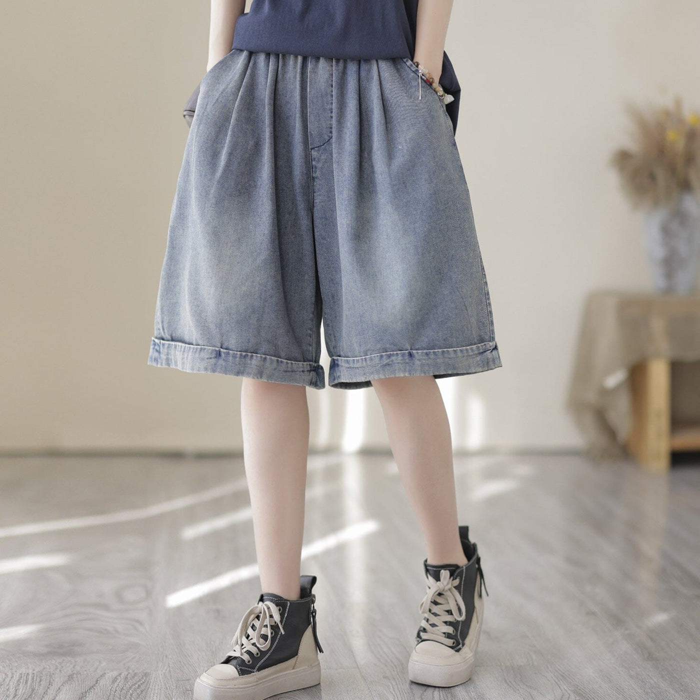 Women Summer Loose Casual Denim Shorts May 2023 New Arrival Blue L 