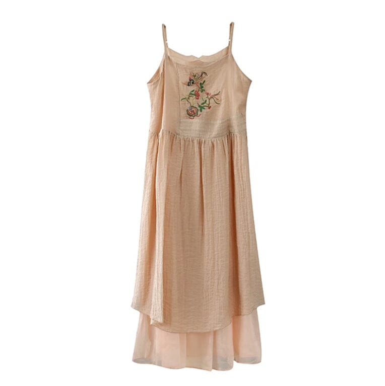 Women Summer Loose Casual Embroidery Sleeveless Dress