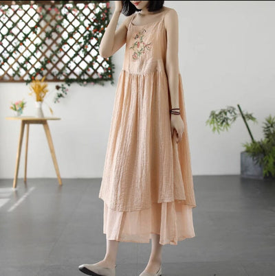 Women Summer Loose Casual Embroidery Sleeveless Dress Apr 2023 New Arrival 