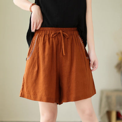Women Summer Loose Casual Linen Shorts Jun 2023 New Arrival One Size Orange 