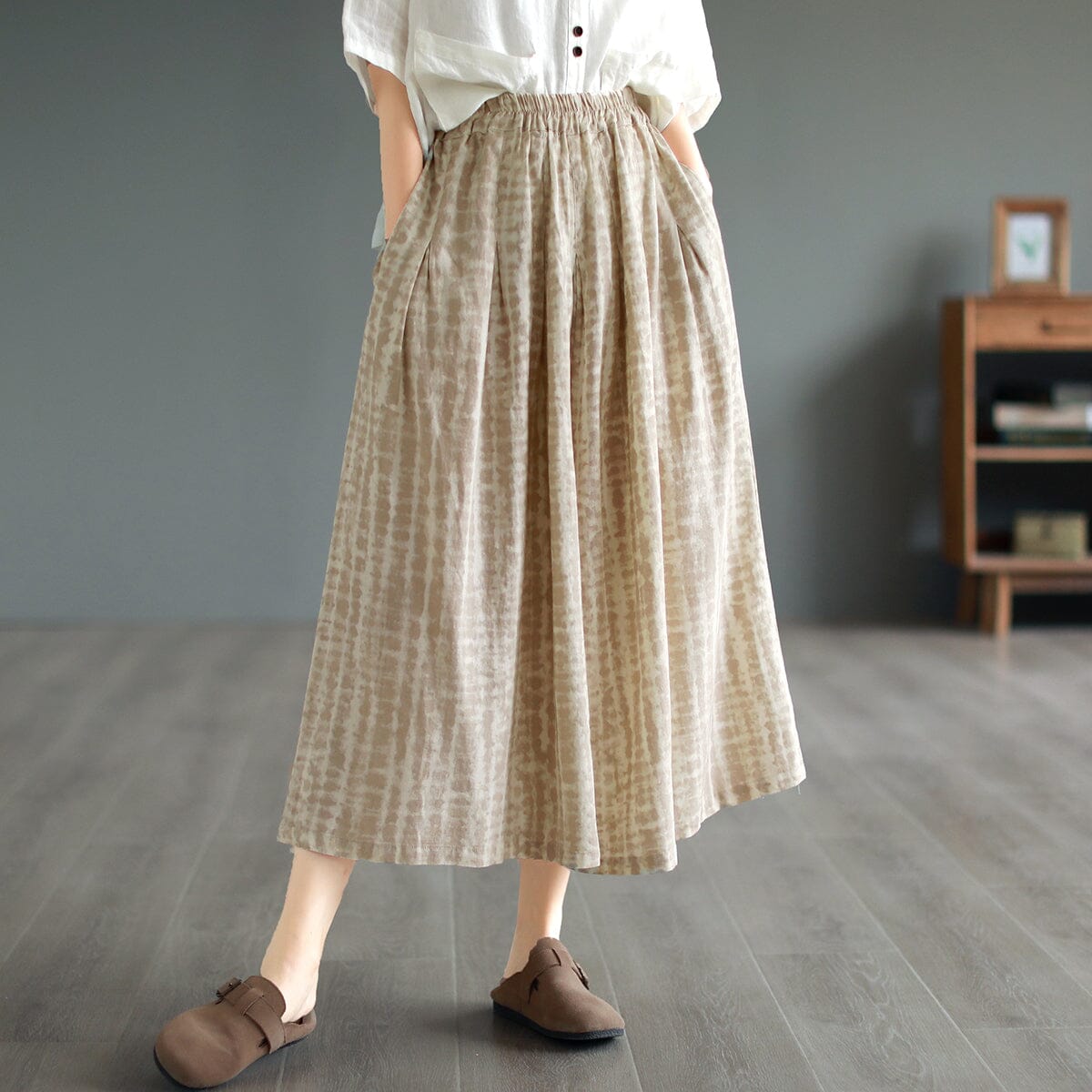 Women Summer Loose Linen Casual Wide Leg Pants May 2023 New Arrival One Size Beige 