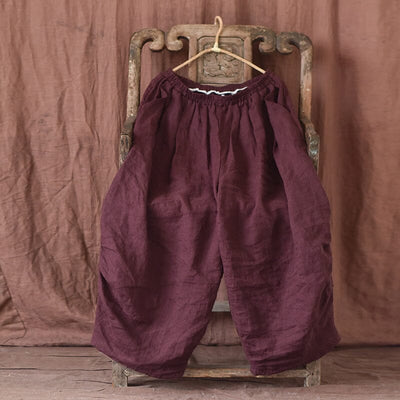 Women Summer Loose Minimalist Linen Pants Jun 2023 New Arrival Purple One Size 