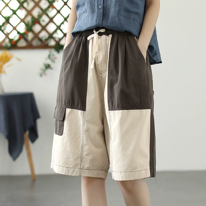 Women Summer Loose Patchwork Cotton Shorts