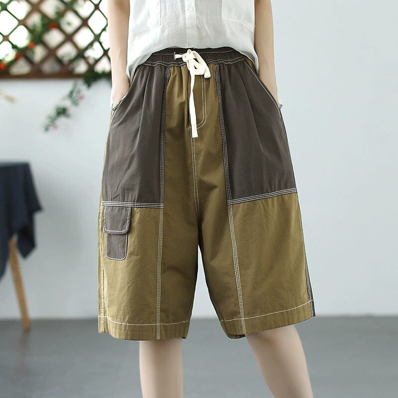 Women Summer Loose Patchwork Cotton Shorts