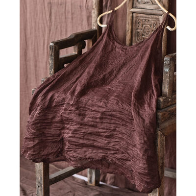 Women Summer Loose Retro Linen Vest Mar 2023 New Arrival Coffee One Size 