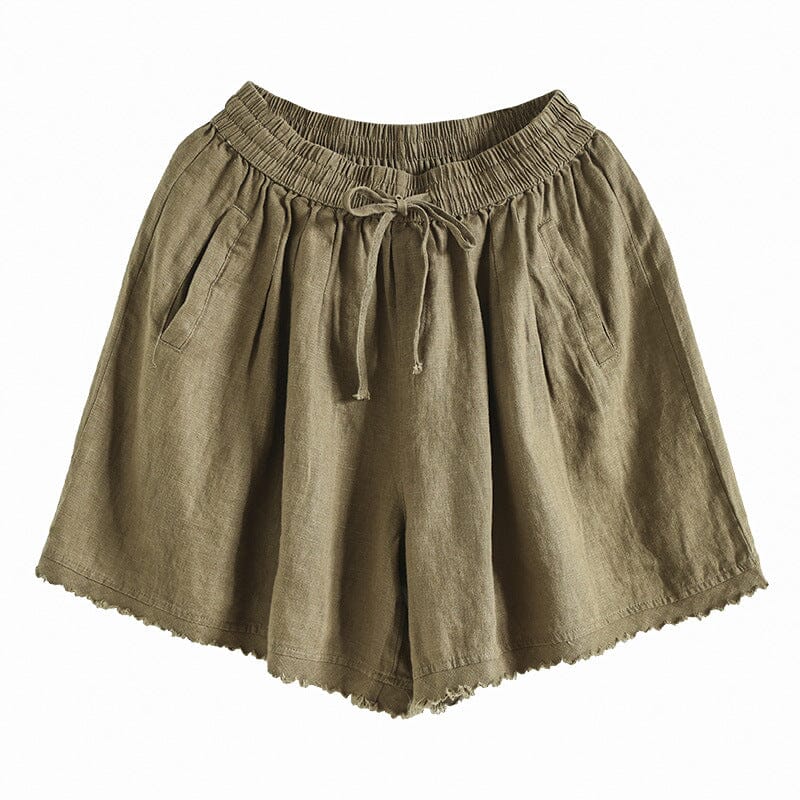 Women Summer Loose Solid Linen Trim Casual Shorts