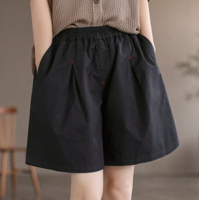 Women Summer Minimalist Solid Casual Loose Shorts Jul 2023 New Arrival Black One Size 