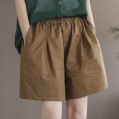 Women Summer Minimalist Solid Casual Loose Shorts Jul 2023 New Arrival Coffee One Size 