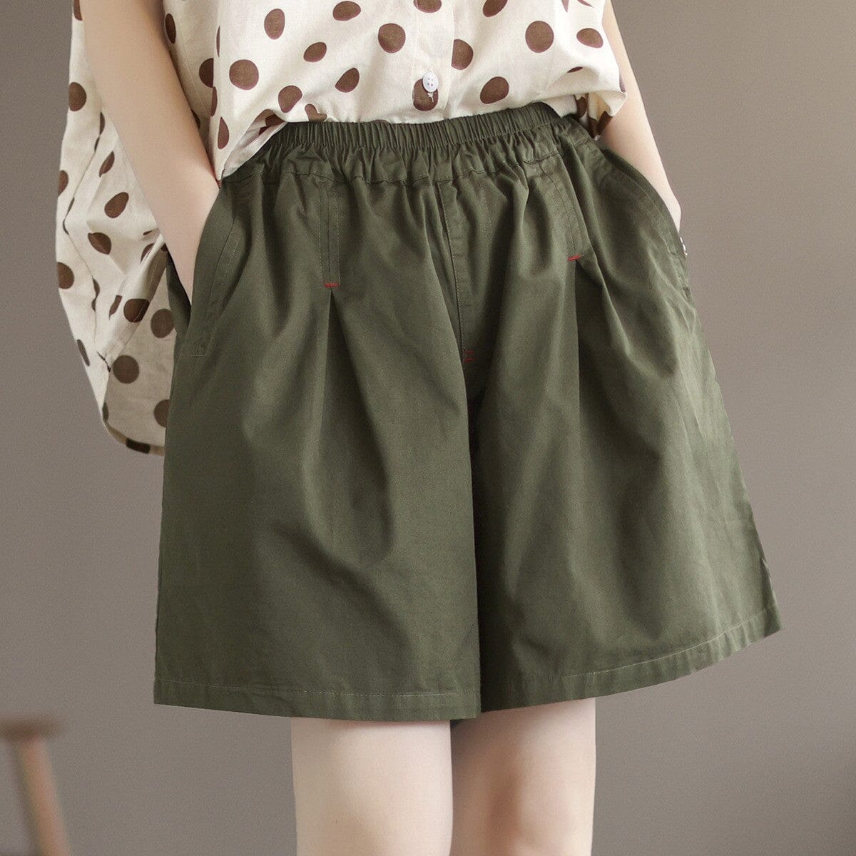 Women Summer Minimalist Solid Casual Loose Shorts Jul 2023 New Arrival Dark Green One Size 