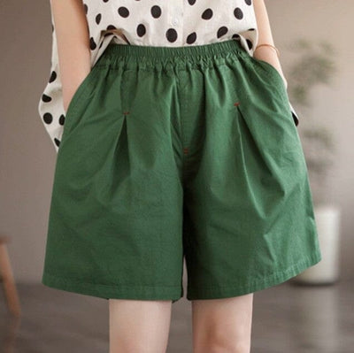 Women Summer Minimalist Solid Casual Loose Shorts Jul 2023 New Arrival Green One Size 