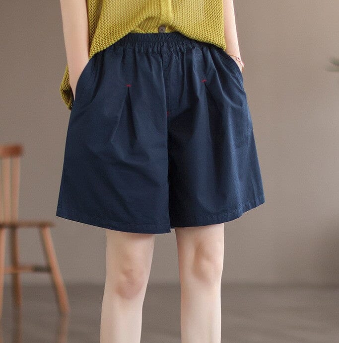 Women Summer Minimalist Solid Casual Loose Shorts Jul 2023 New Arrival Navy One Size 
