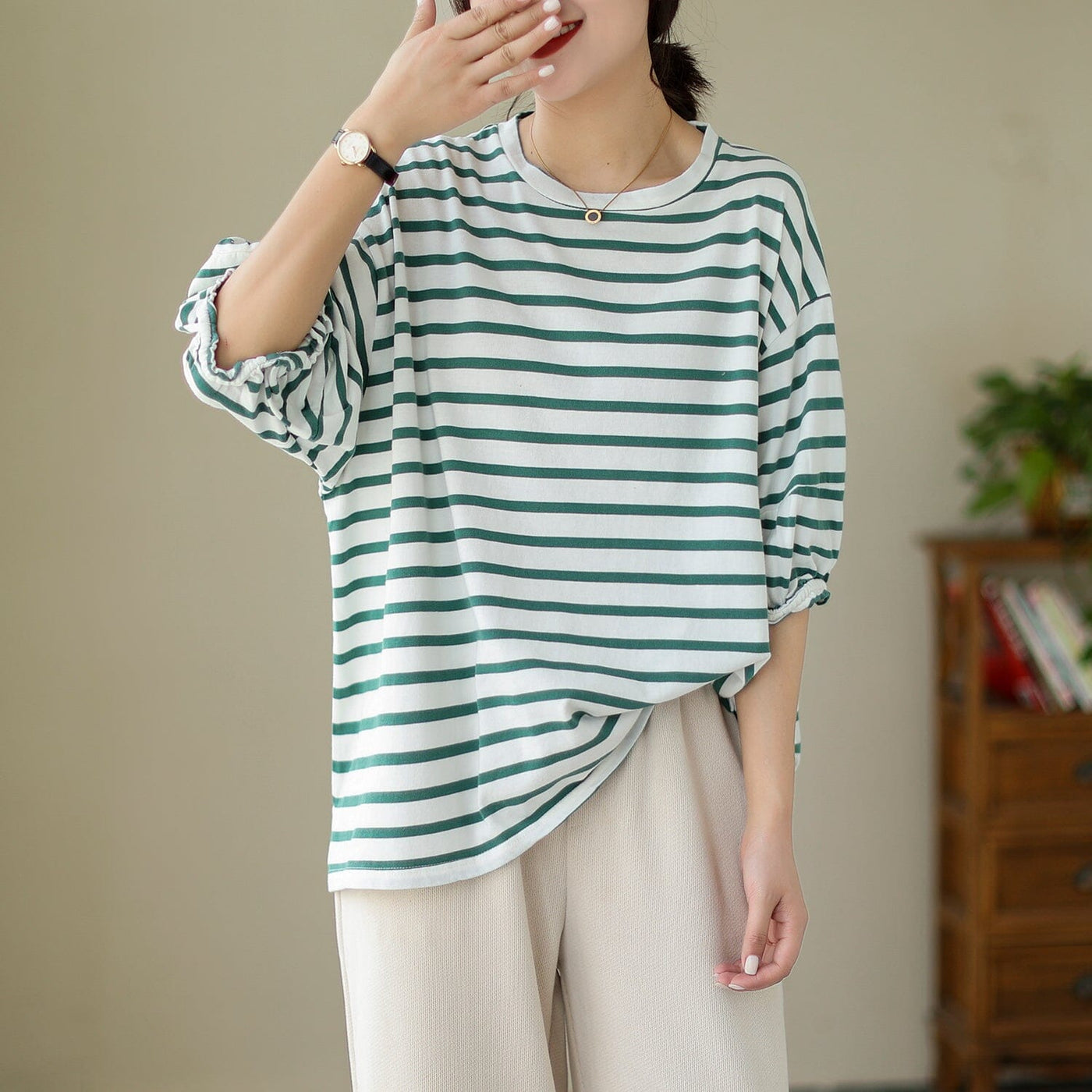 Women Summer Minimalist Stripe Casual T-Shirt