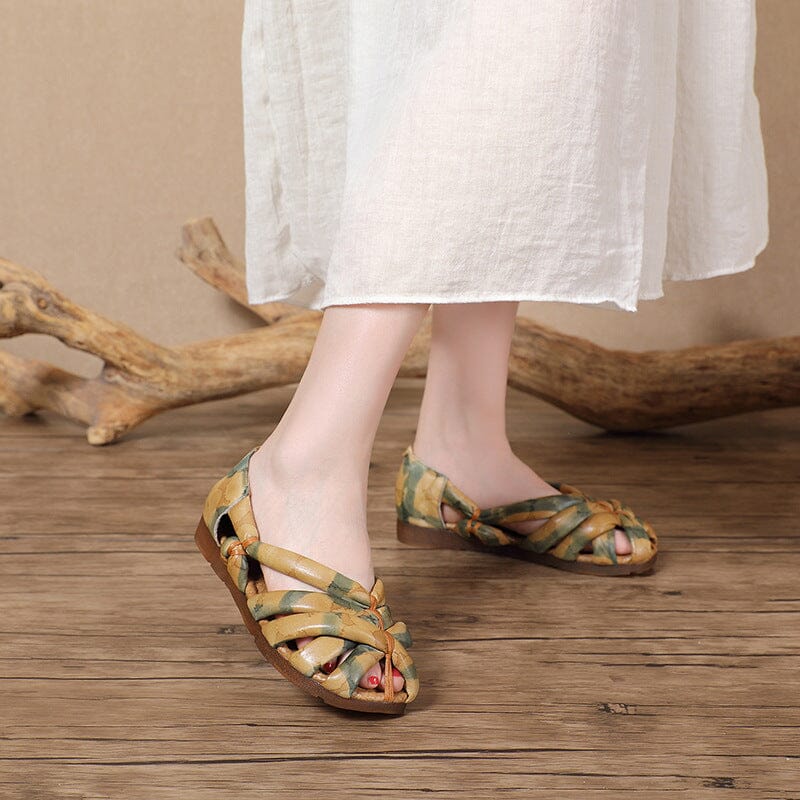 Women Summer Plaited Leather Retro Casual Sandals