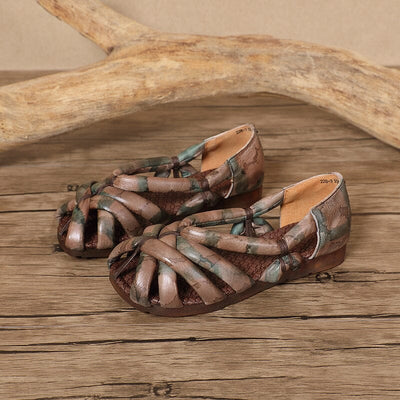 Women Summer Plaited Leather Retro Casual Sandals May 2023 New Arrival Coffee 35 