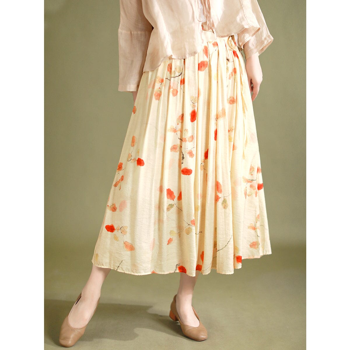Women Summer Retro Casual Linen A-Line Skirt Jun 2023 New Arrival One Size Apricot 