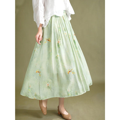 Women Summer Retro Casual Linen A-Line Skirt