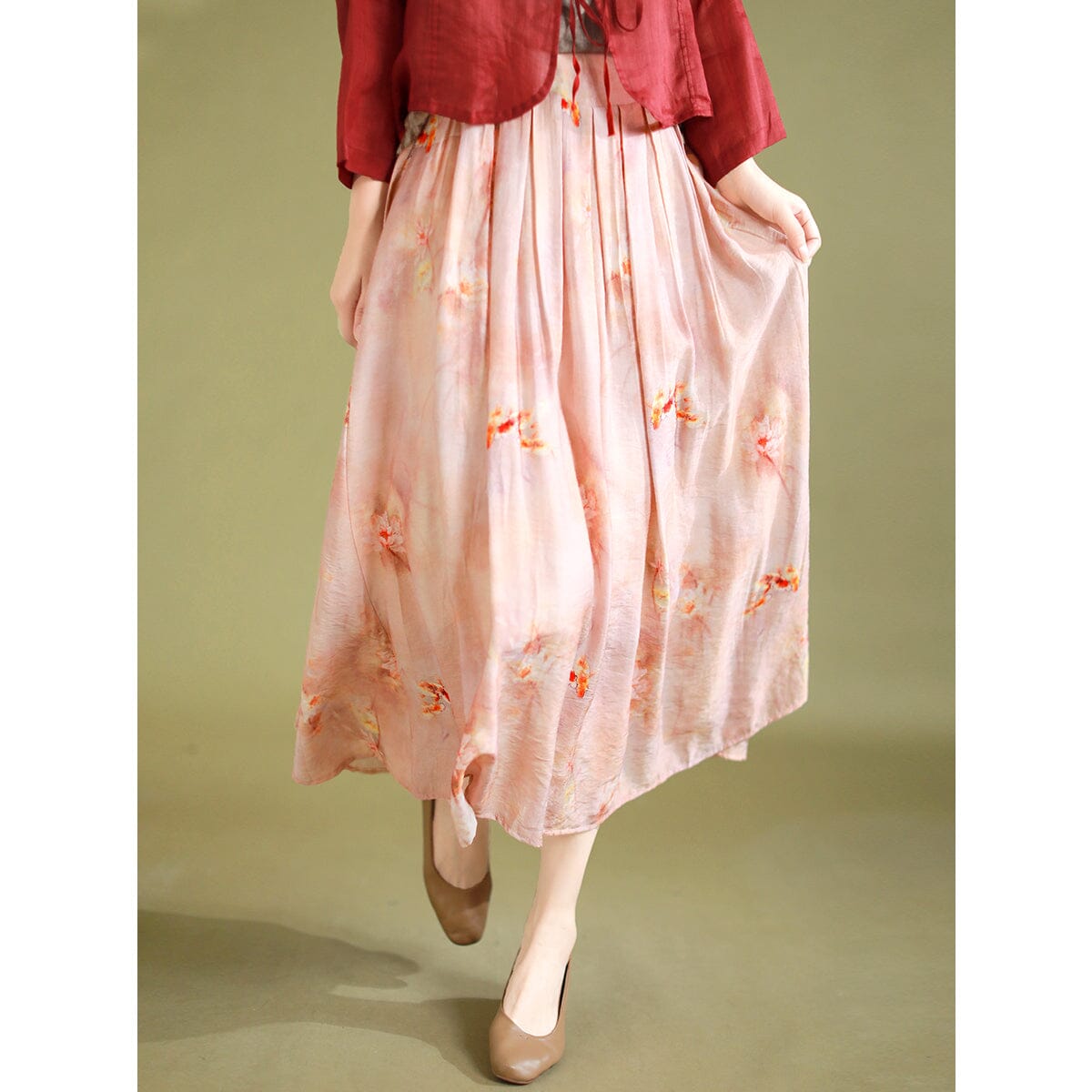 Women Summer Retro Casual Linen A-Line Skirt Jun 2023 New Arrival One Size Pink 