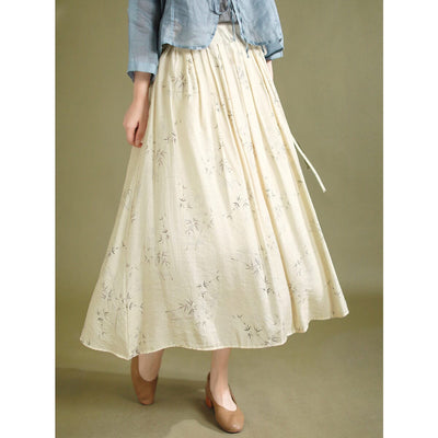 Women Summer Retro Casual Linen A-Line Skirt Jun 2023 New Arrival One Size White 