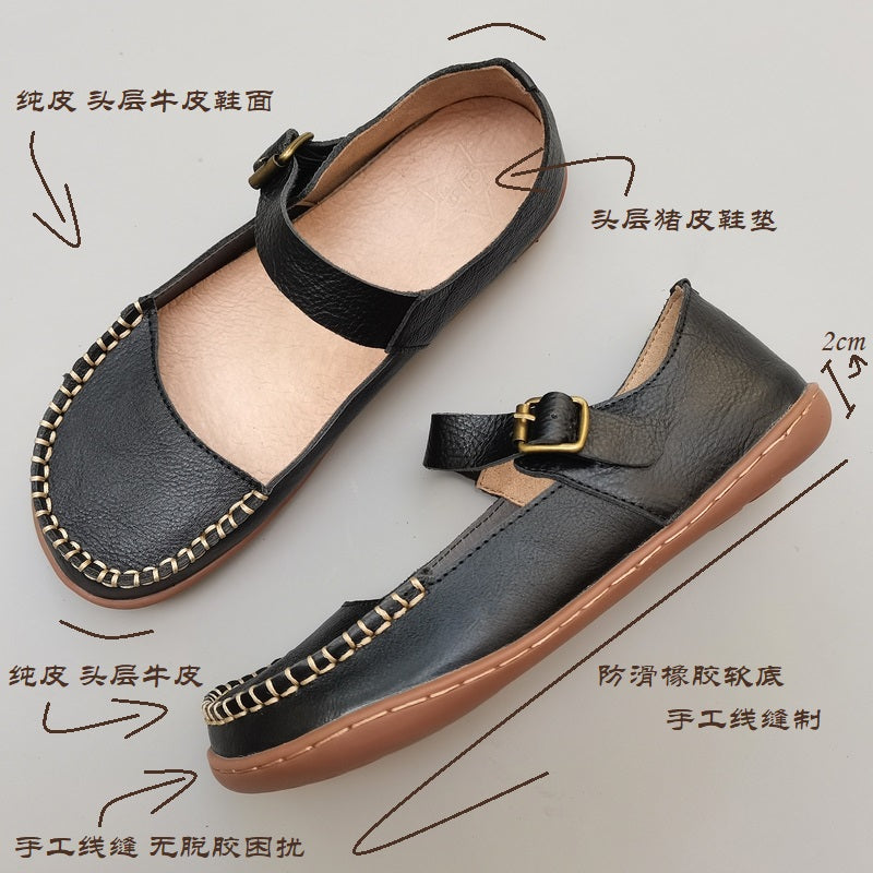 Women Summer Retro Casual Sewn Breathable Leather Sandals