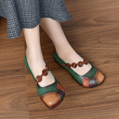 Women Summer Retro Color Matching Leather Casual Shoes