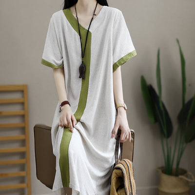 Women Summer Retro Cotton Linen Loose Dress