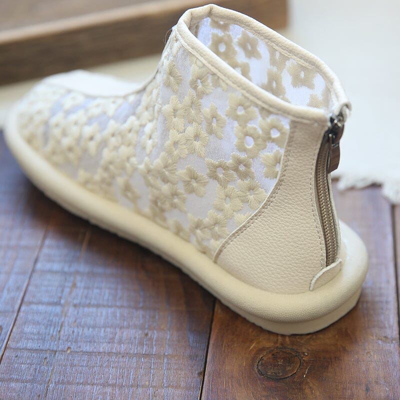 Women Summer Retro Embroidery Canvas Ankle Boots