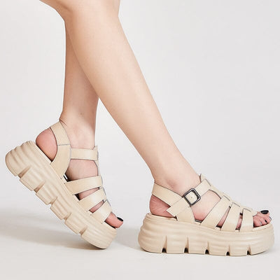 Women Summer Retro Fashion Leather Casual Platform Sandals Feb 2023 New Arrival 