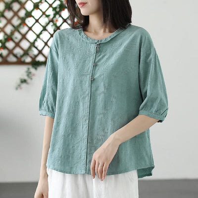Women Summer Retro Figured Casual T-Shirt May 2023 New Arrival Blue One Size 