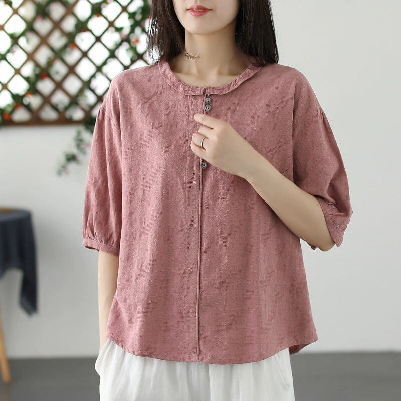 Women Summer Retro Figured Casual T-Shirt May 2023 New Arrival Red One Size 
