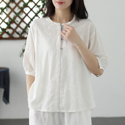Women Summer Retro Figured Casual T-Shirt May 2023 New Arrival White One Size 