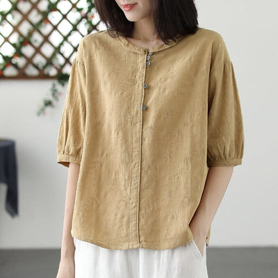 Women Summer Retro Figured Casual T-Shirt May 2023 New Arrival Yellow One Size 