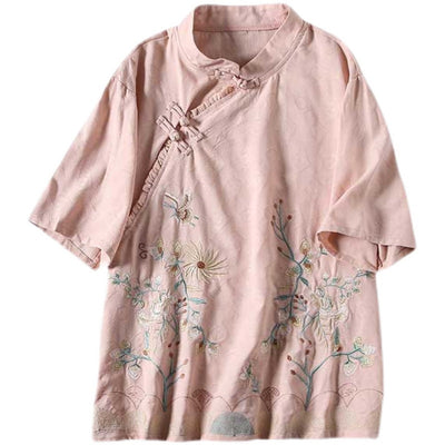 Women Summer Retro Floral Embroidery Blouse