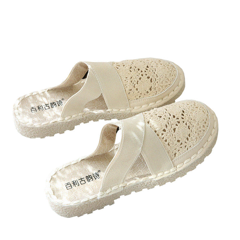 Women Summer Retro Hollow Canvas Casual Slippers