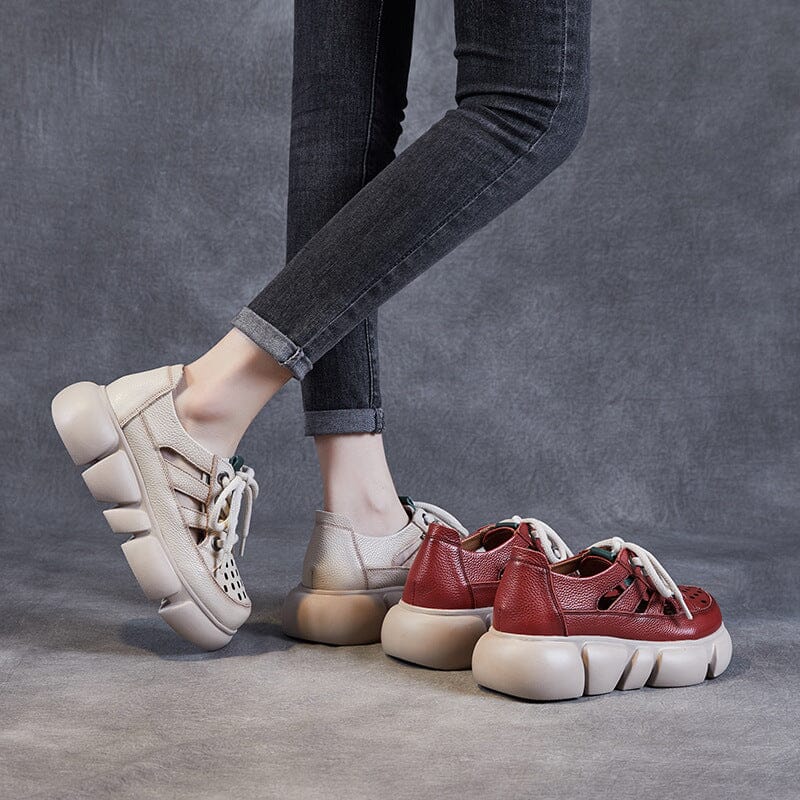 Women Summer Retro Leather Casual Platform Sandals May 2023 New Arrival 