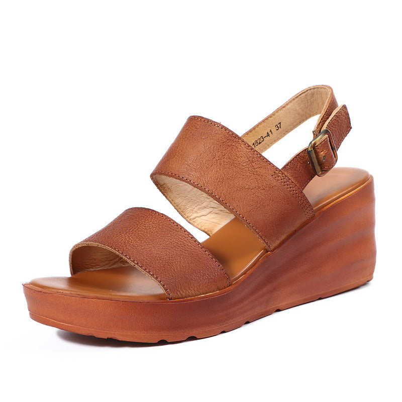 Women Summer Retro Leather Casual Wedge Sandals Jul 2022 New Arrival 