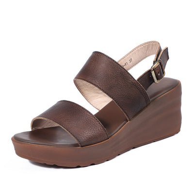 Women Summer Retro Leather Casual Wedge Sandals Jul 2022 New Arrival Coffee 35 