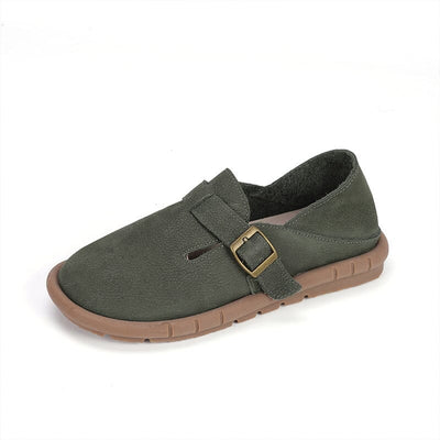 Women Summer Retro Leather Flat Casual Shoes Jun 2023 New Arrival Green 35 