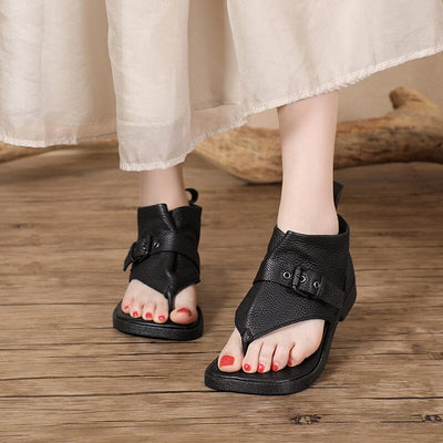 Women Summer Retro Leather Flip Flop Sandals