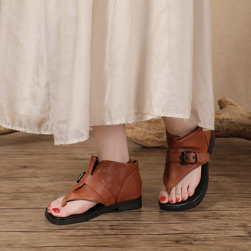 Women Summer Retro Leather Flip Flop Sandals May 2023 New Arrival 
