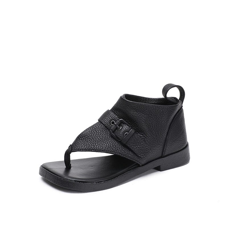 Women Summer Retro Leather Flip Flop Sandals May 2023 New Arrival Black 35 
