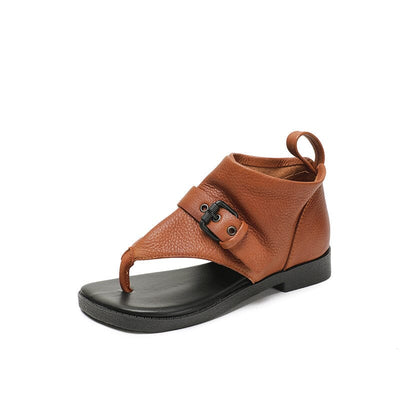 Women Summer Retro Leather Flip Flop Sandals May 2023 New Arrival Brown 35 